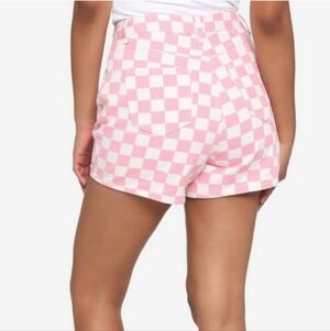 Hot Topic High Waisted Pink & White Denim Checkered Shorts High Waist